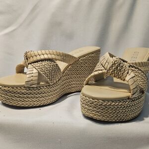 Guess Women's Beige Woven Wedge Sandals